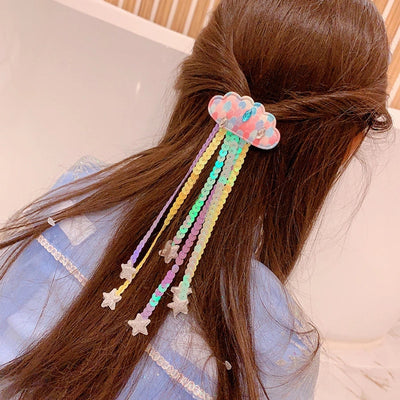 HD20355A12 Japanese and Korean Sequin Tassel Color Sequin Pendant Children's Cloud Hairpin Duckbill Clip Tail Clip Tide
