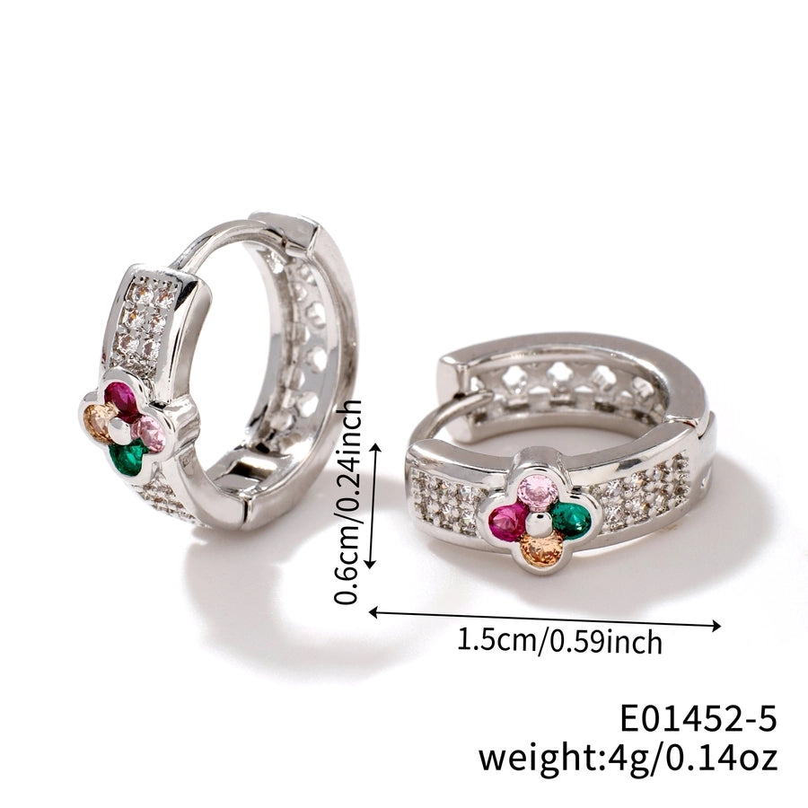 1 Pair Elegant Simple Style Shiny Geometric Four Leaf Clover Inlay Copper Zircon K Gold Plated Rhodium Plated Earrings