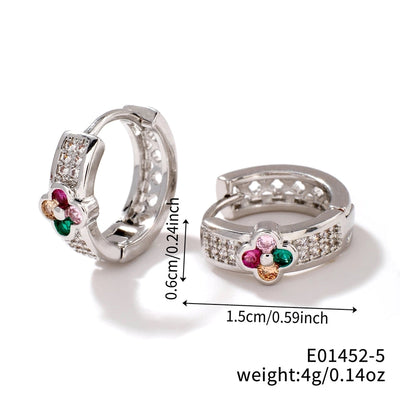 1 Pair Elegant Simple Style Shiny Geometric Four Leaf Clover Inlay Copper Zircon K Gold Plated Rhodium Plated Earrings