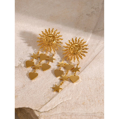 1 Pair Simple Style Classic Style Pentagram Sun Moon 304 Stainless Steel Drop Earrings