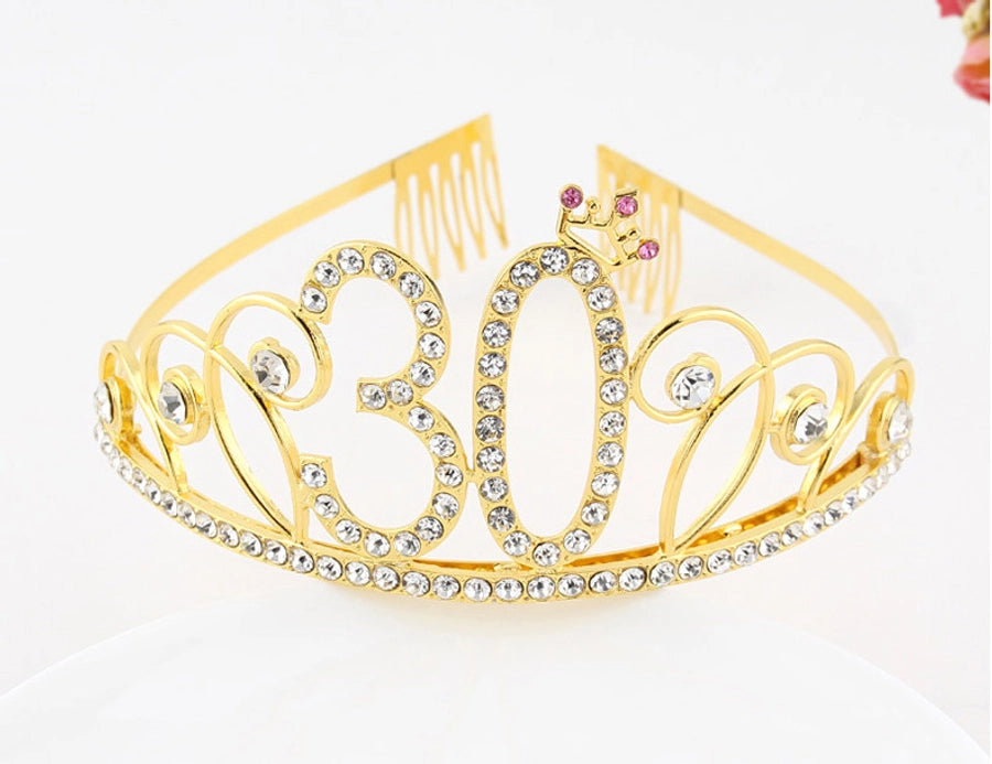 New Birthday Crown  60 Digital Birthday Headband Bridal Banquet Rhinestone Hair Accessories Alloy Headband Women