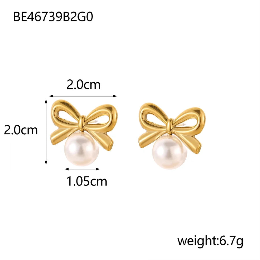 1 Pair Simple Style Bow Knot 304 Stainless Steel 18K Gold Plated Earrings