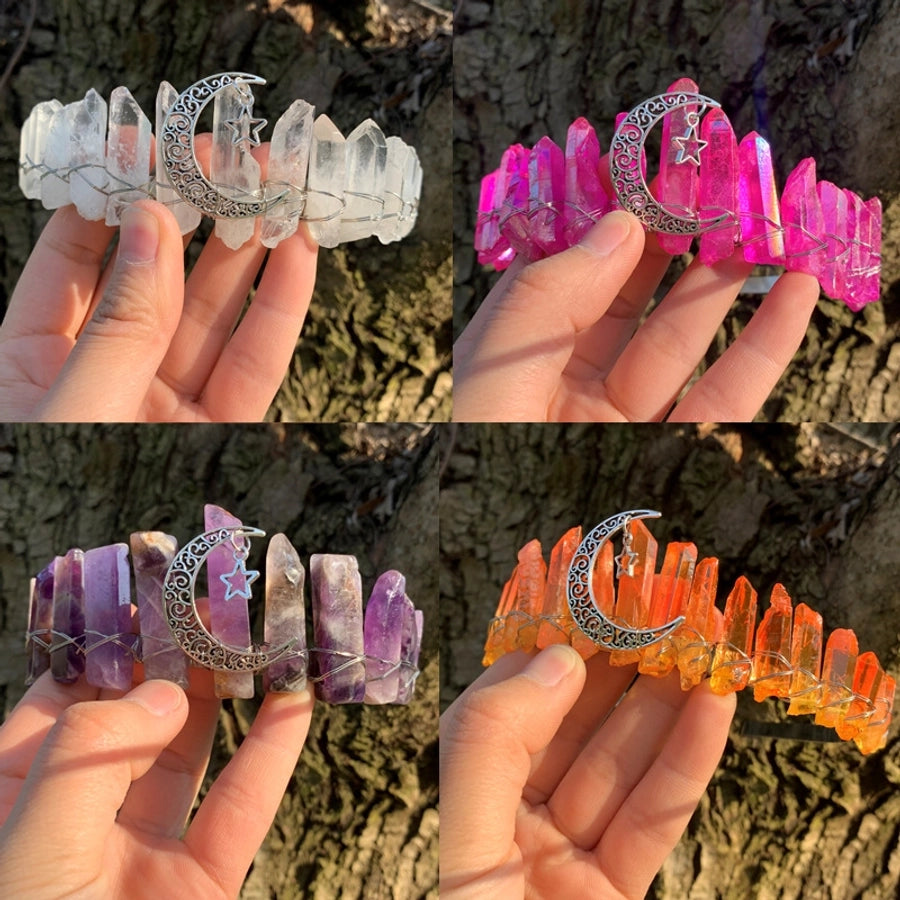 retro star moon crown alloy natural crystal crown
