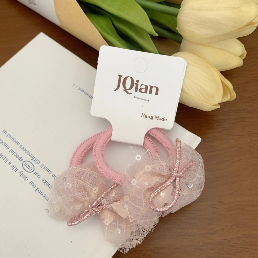 Women's Cute Sweet Korean Style Bow Knot Gauze Sequins Handmade Lace Hair Clip Hair Tie
