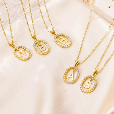 Jewelry Sweet Simple Style Artistic Letter 304 Stainless Steel Artificial Diamond Inlay Pendant Necklace