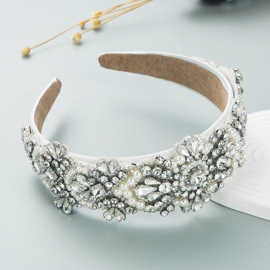 baroque silver diamond flower geometric inlaid pearl wide headband