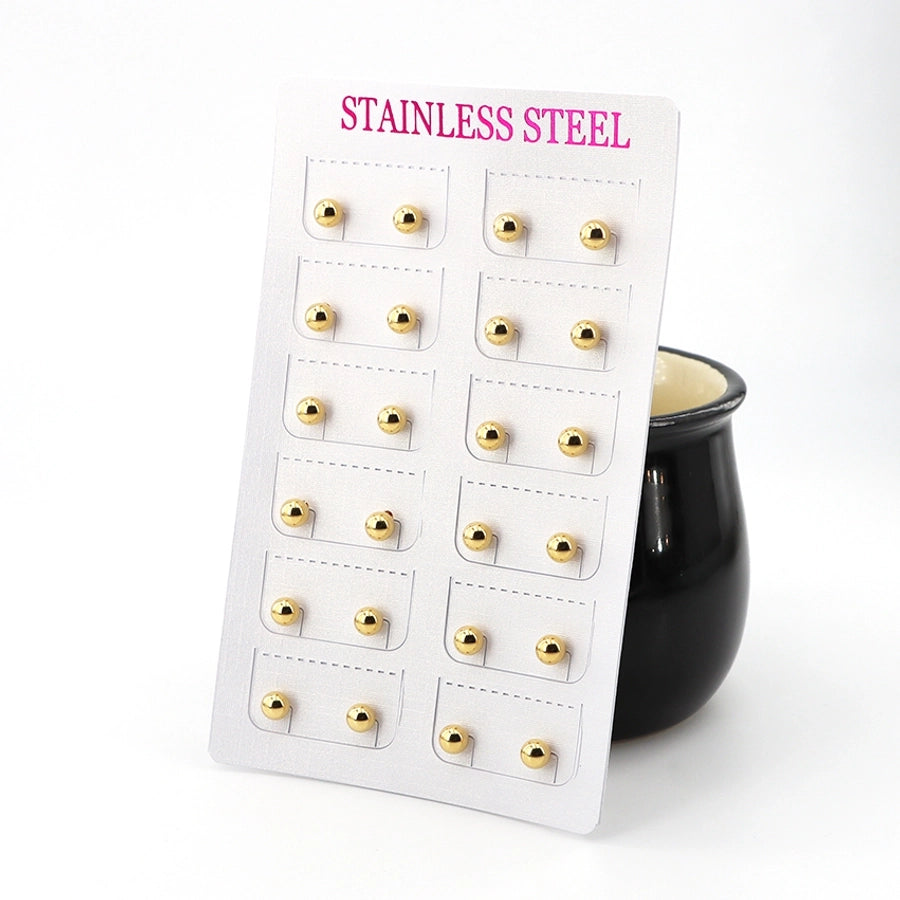 12 pairs Casual Simple Style Classic Style Round Plating 304 Stainless Steel Gold Plated Ear Studs