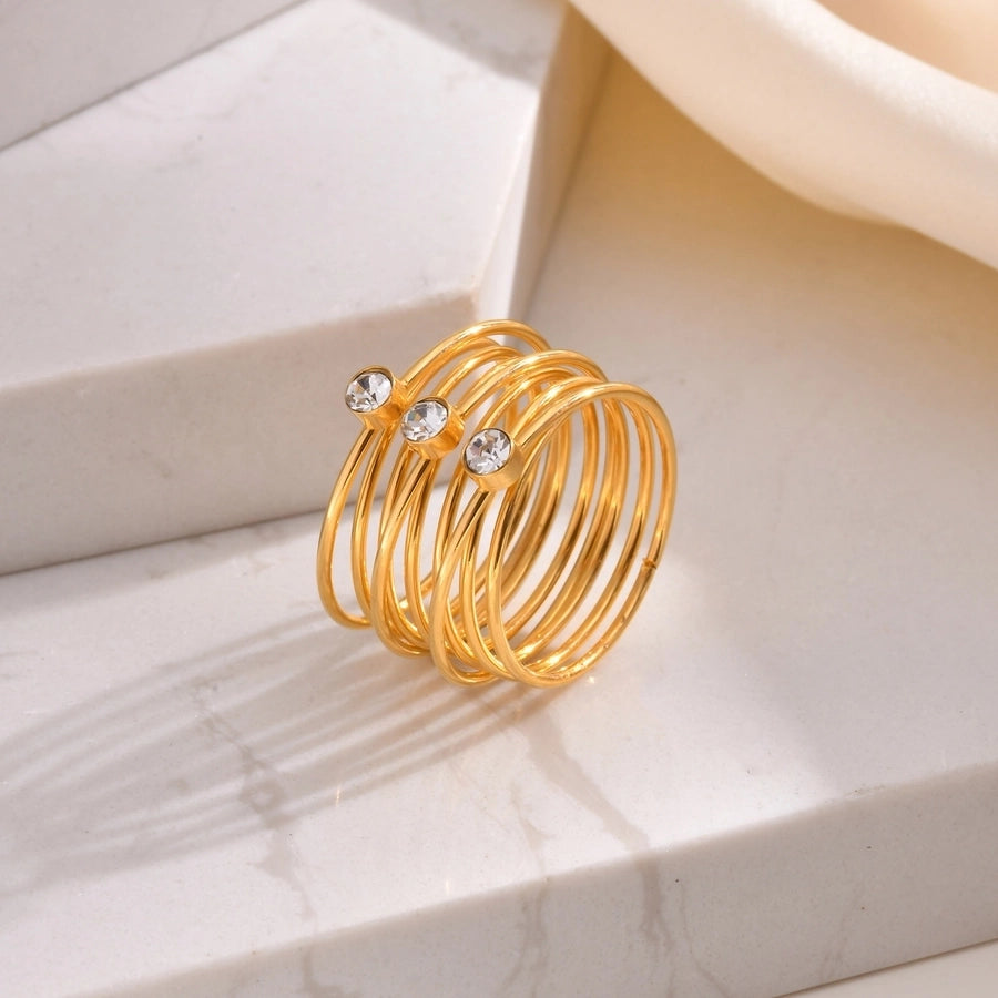 Jewelry IG Style Modern Style Classic Style Solid Color Lines 304 Stainless Steel Zircon 18K Gold Plated Layered Inlay Rings