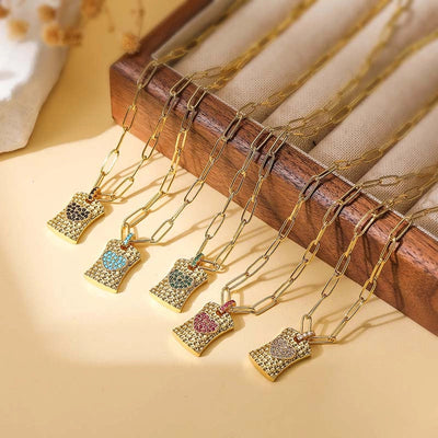 Jewelry Hip-Hop Shiny Heart Shape Copper Copper Zircon 18K Gold Plated Inlay Pendant Necklace