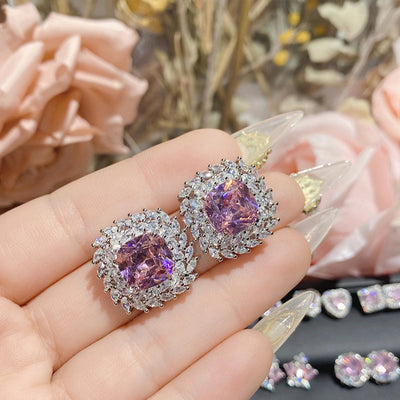 1 Pair Elegant Star Heart Shape Inlay Copper Artificial Gemstones Ear Studs