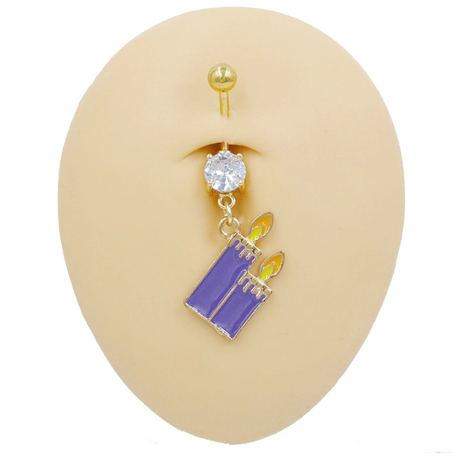 1 Piece Belly Rings Rock Punk Pumpkin Bat Skull 316 Stainless Steel  Alloy Epoxy Inlay Rhinestones Zircon Gold Plated