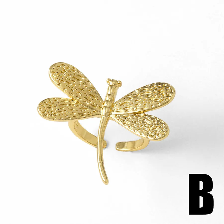 Wholesale Jewelry Retro Simple Style Sun Heart Shape Dragonfly Copper 18K Gold Plated Plating Open Rings