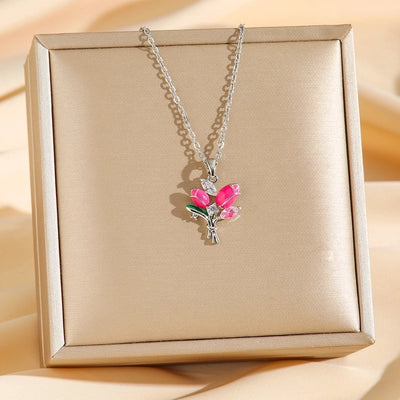 Jewelry Simple Style Tulip Titanium Steel Zircon Pendant Necklace