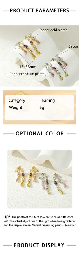 1 Pair IG Style Streetwear Commute Water Droplets Inlay Copper Zircon 18K Gold Plated Drop Earrings