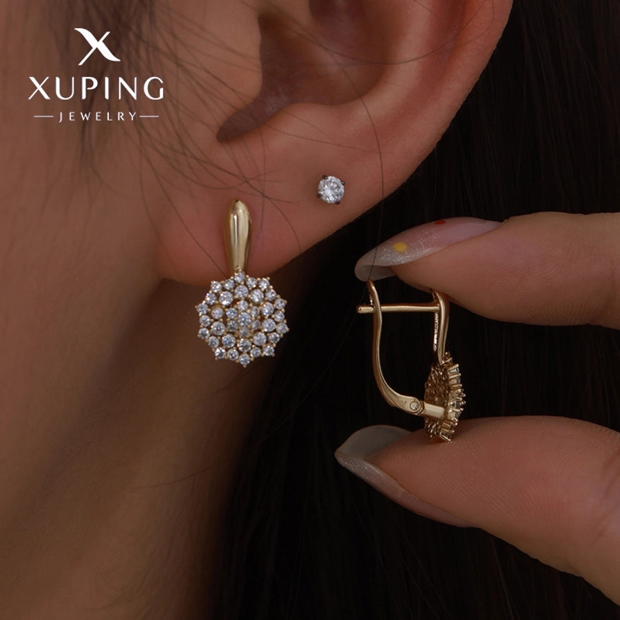 6 Pairs XUPING Simple Style Flower Plating Inlay Copper Artificial Gemstones 18K Gold Plated Earrings