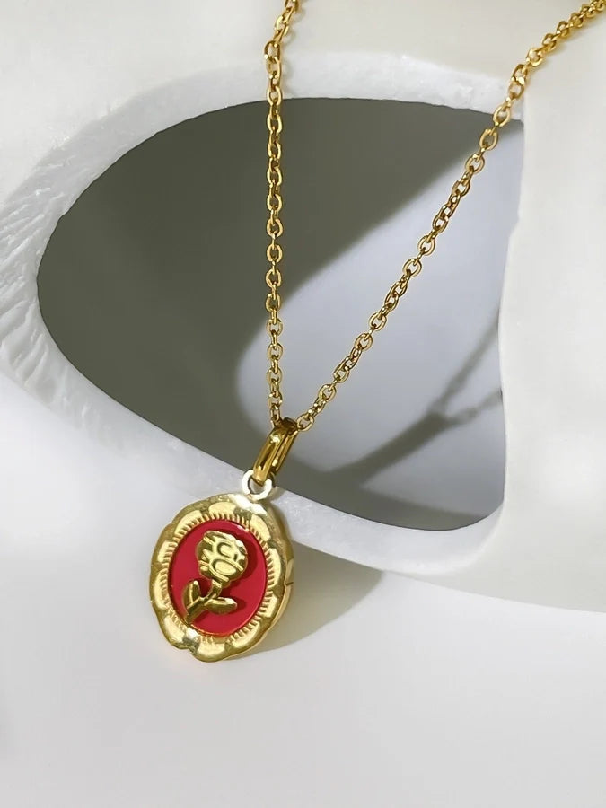 Jewelry Simple Style Heart Shape Flower 304 Stainless Steel Pendant Necklace