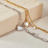Casual Simple Style Heart Shape Titanium Steel 18K Gold Plated Artificial Pearls Shell Paperclip Chain Bracelets In Bulk