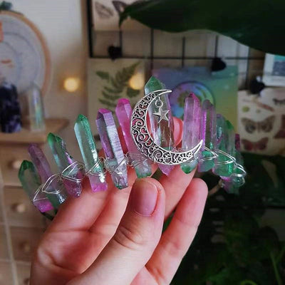 retro star moon crown alloy natural crystal crown