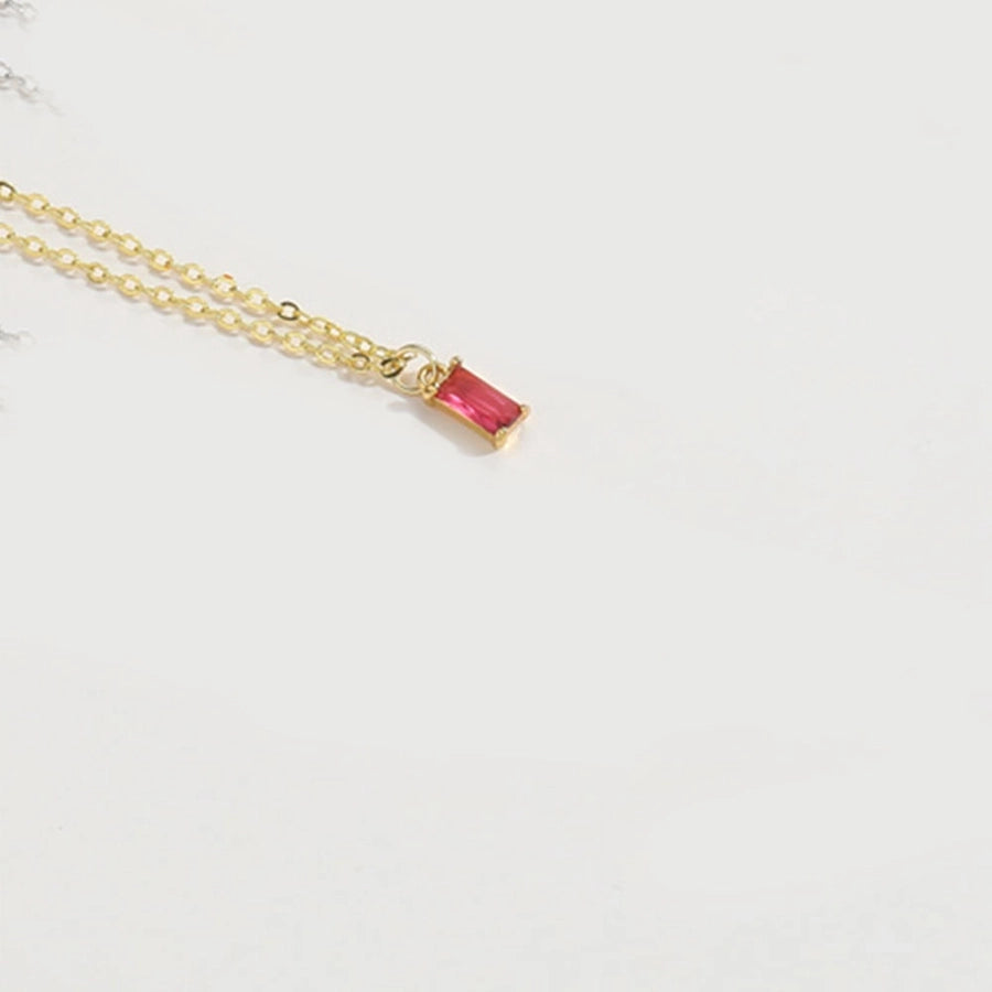 Copper 14K Gold Plated Inlay Rectangle Zircon Pendant Necklace