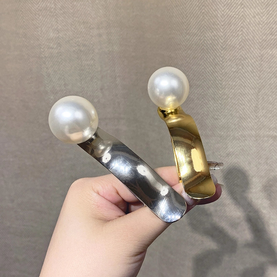 fashion solid color imitation pearl stainless steel hair clip