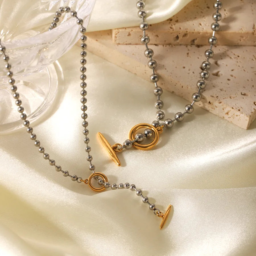 Wholesale Jewelry IG Style Rock Punk Geometric 304 Stainless Steel Titanium Steel 18K Gold Plated Necklace ball chain