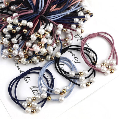 korean style three-in-one pearl hair band high elasticity simple handmade knotted hair rubber band hair rope factory