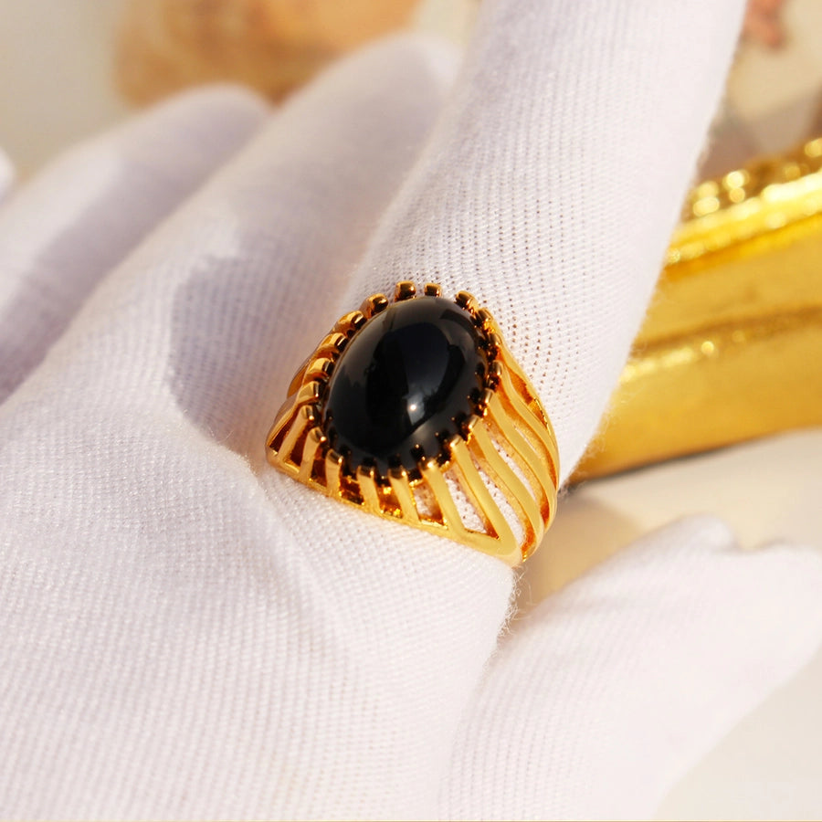 Brass 24K Gold Plated Inlay Geometric Gem Brass Rings