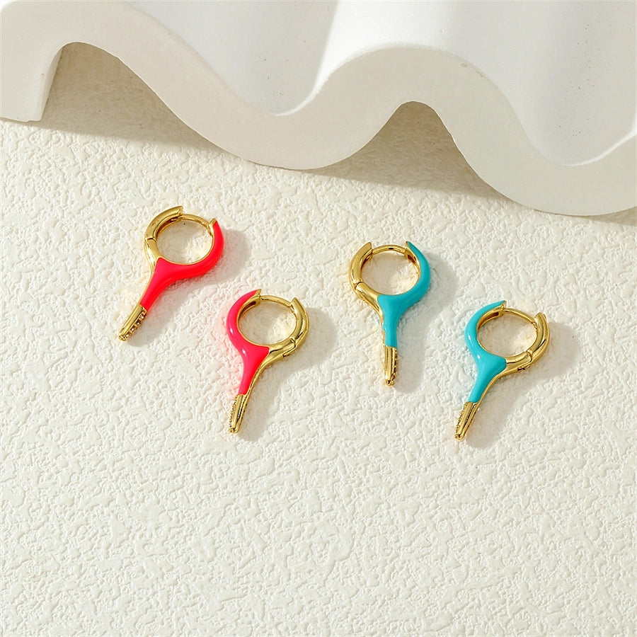 1 Pair IG Style Simple Style Commute Solid Color Enamel Inlay Copper Zircon 18K Gold Plated Earrings