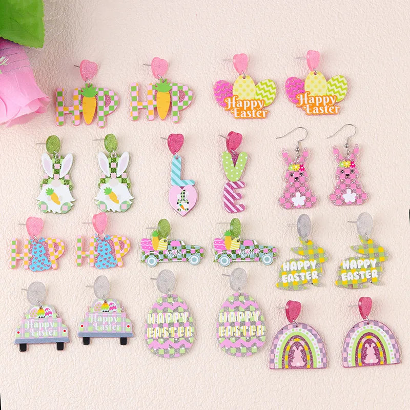 1 Pair Sweet Rabbit Colorful Egg Arylic Drop Earrings