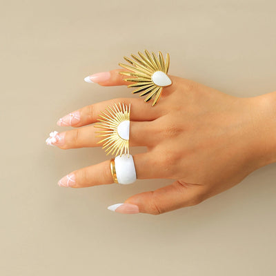 Jewelry Hip-Hop Modern Style Sector 304 Stainless Steel 14K Gold Plated Enamel Open Rings Rings