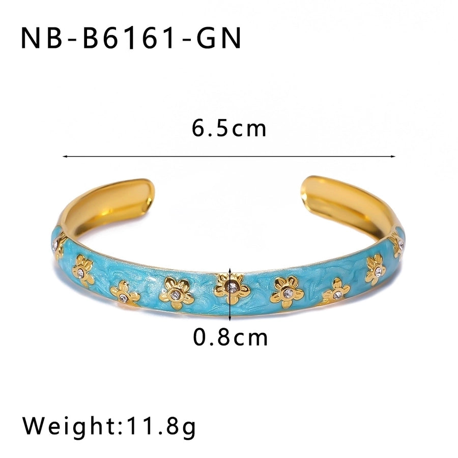 IG Style Flower 304 Stainless Steel Zircon Bangle In Bulk