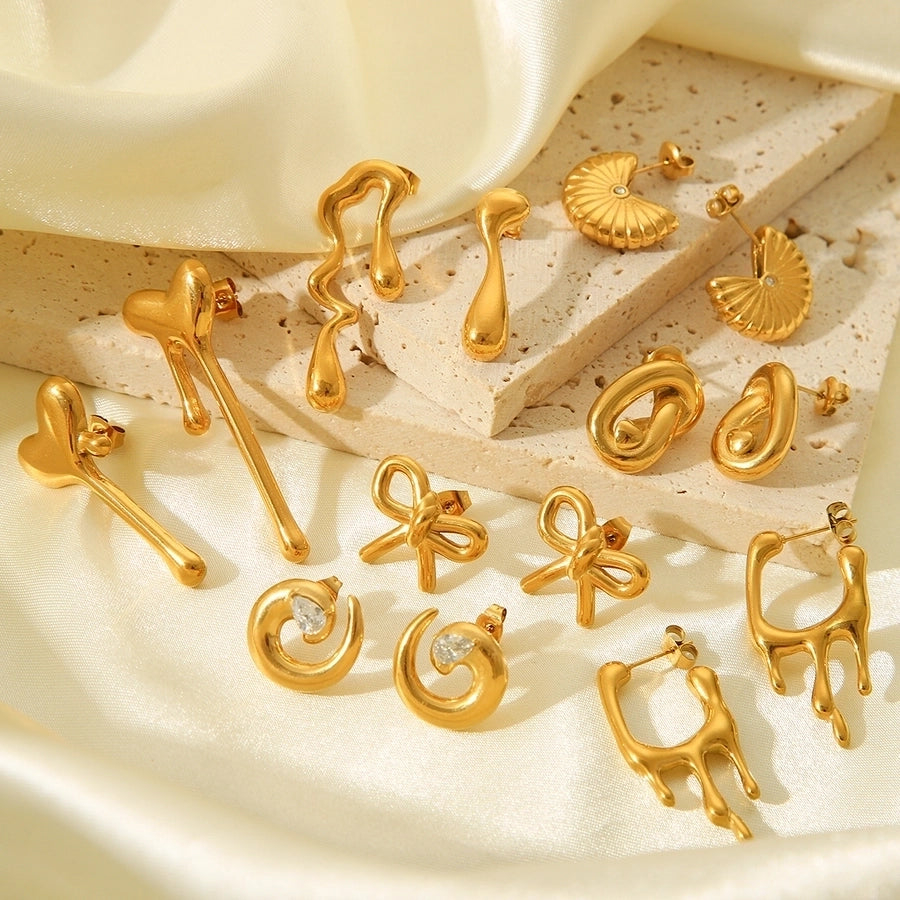 1 Pair IG Style French Style Heart Shape Bow Knot Thread 304 Stainless Steel Titanium Steel 18K Gold Plated Ear Studs