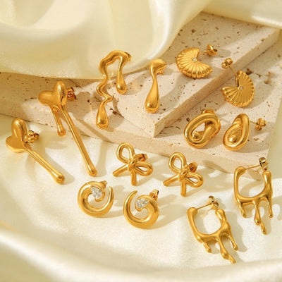 1 Pair IG Style French Style Heart Shape Bow Knot Thread 304 Stainless Steel Titanium Steel 18K Gold Plated Ear Studs