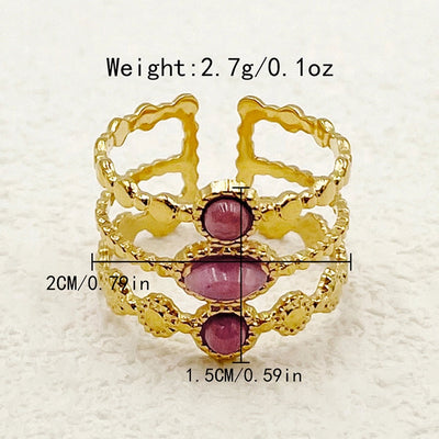 Jewelry Sweet Simple Style Korean Style Waves Flower 304 Stainless Steel Natural Stone 14K Gold Plated Enamel Inlay Open Rings
