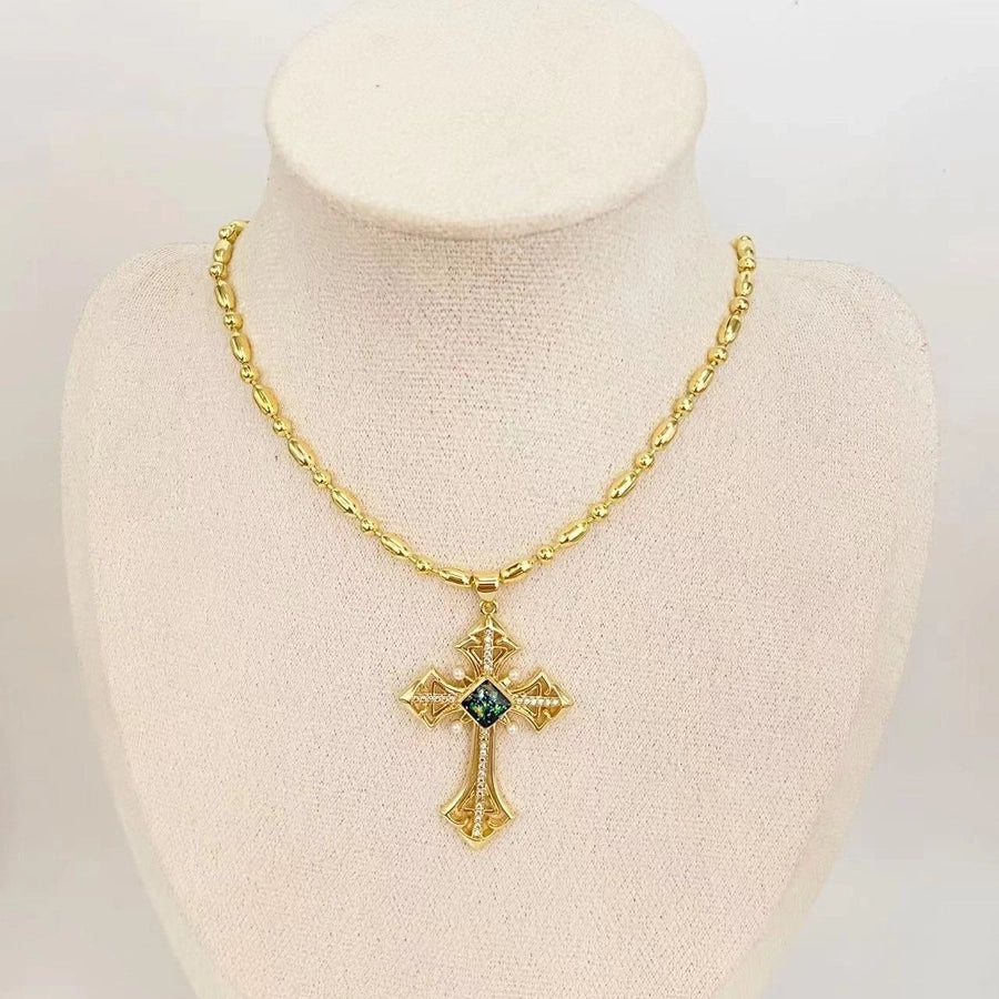 Mother pearl shellfish Copper Plating Cross Pendant Necklace