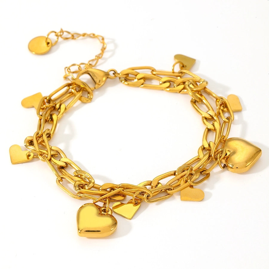 Elegant Heart Shape Titanium Steel 18K Gold Plated Paperclip Chain cable chain Bracelets In Bulk