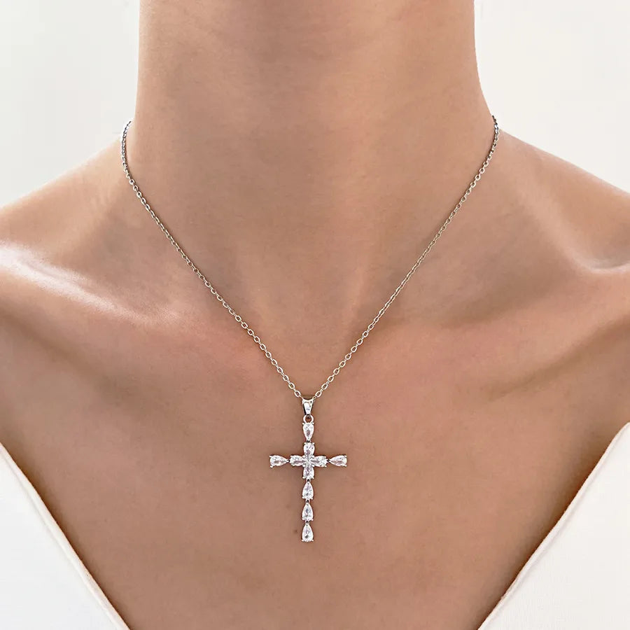 Stainless Steel 18K Gold Plated Simple Style Plating Inlay Cross Zircon