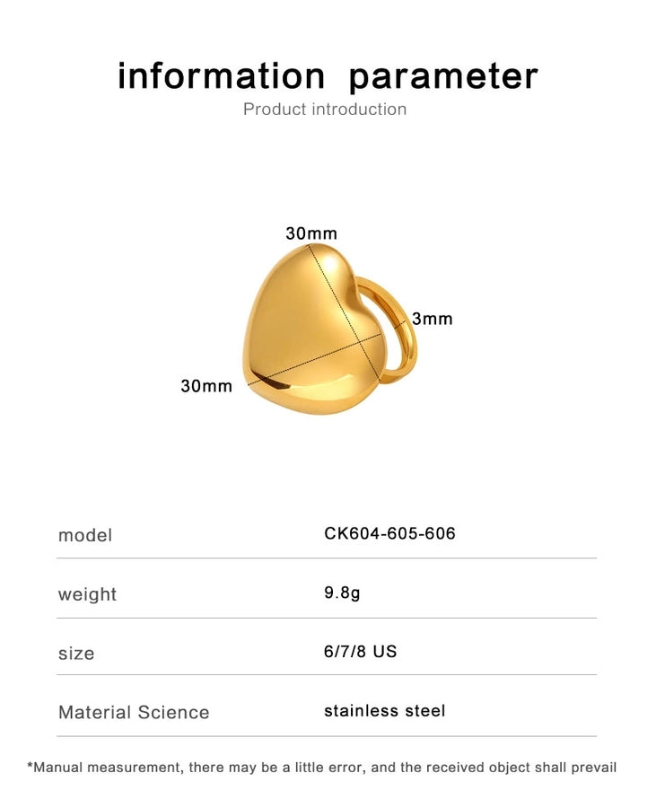 Jewelry Elegant Cute Heart Shape 304 Stainless Steel 18K Gold Plated Rings