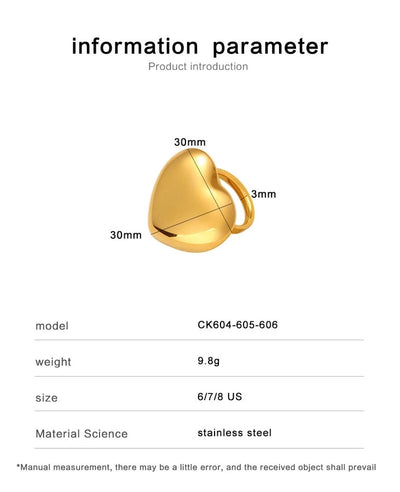 Jewelry Elegant Cute Heart Shape 304 Stainless Steel 18K Gold Plated Rings