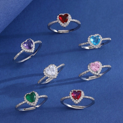 Copper Inlay Heart Shape Zircon Adjustable Ring