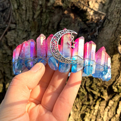 retro star moon crown alloy natural crystal crown