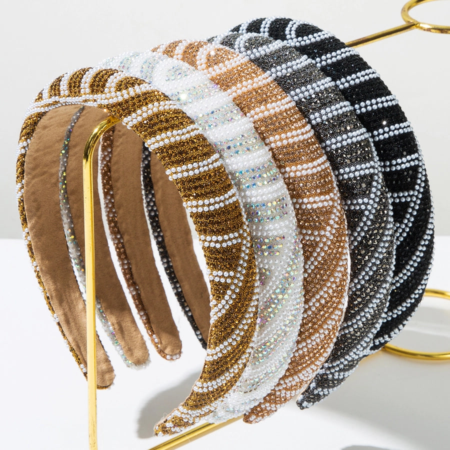 Korean Style New Diamond Pearl Sponge Height Increasing Headband Simple Shiny Colorblock All-Matching Fashion Beautiful Headband Hair Accessories