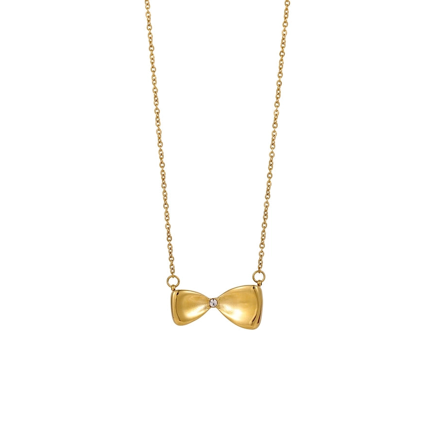 Jewelry Simple Style Bow Knot 304 Stainless Steel natural stone 18K Gold Plated Pendant Necklace