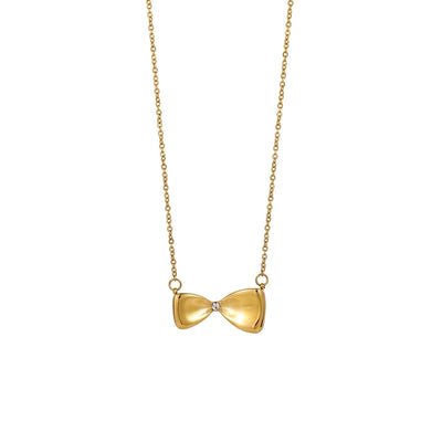 Jewelry Simple Style Bow Knot 304 Stainless Steel natural stone 18K Gold Plated Pendant Necklace