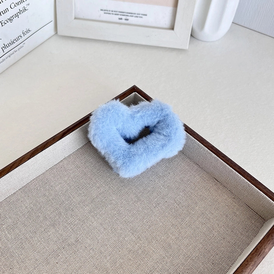 Women's Sweet Heart Shape Faux rabbit fur Plastic Handmade Hair Clip