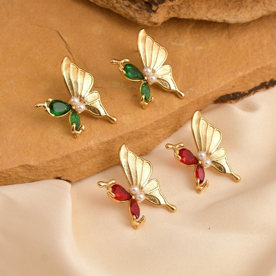 1 Pair Elegant Luxurious Shiny Butterfly 304 Stainless Steel 18K Gold Plated Ear Studs