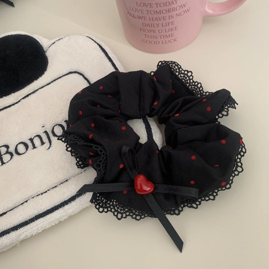 Women's Retro French Style Polka Dots Heart Shape Bow Knot Plastic Cloth Hair Tie Hair Claws