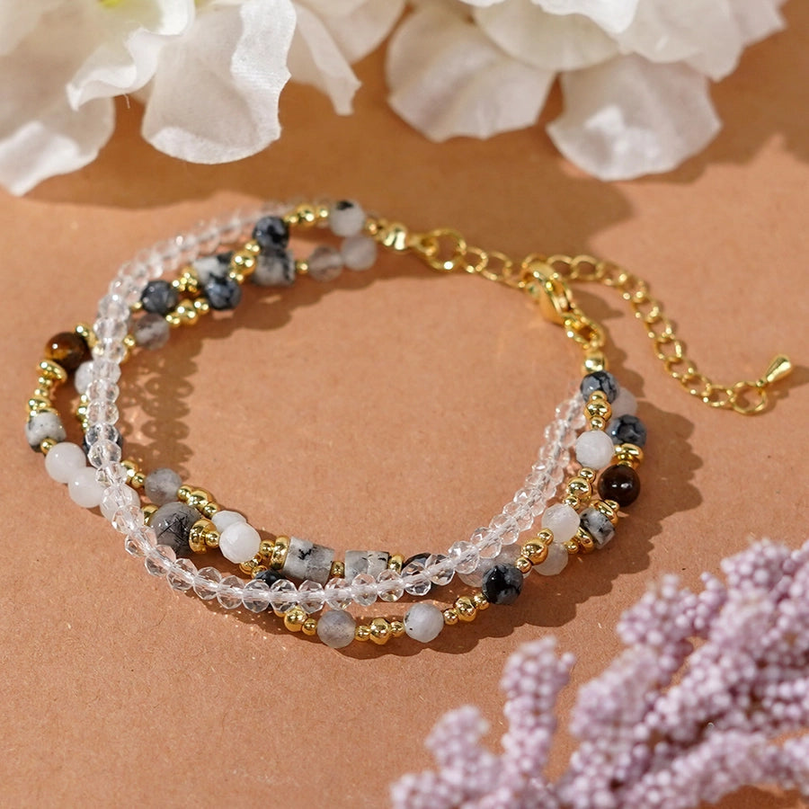 Manufacturer  New Arrival Double Chain Bracelet  Handmade Natural Stone Crystal String Beads Bracelet for Friends Girlfriends' Gift