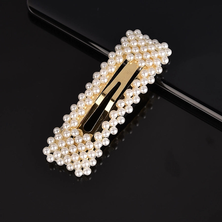 simple style geometric bow knot imitation pearl alloy plastic hair clip 1 piece