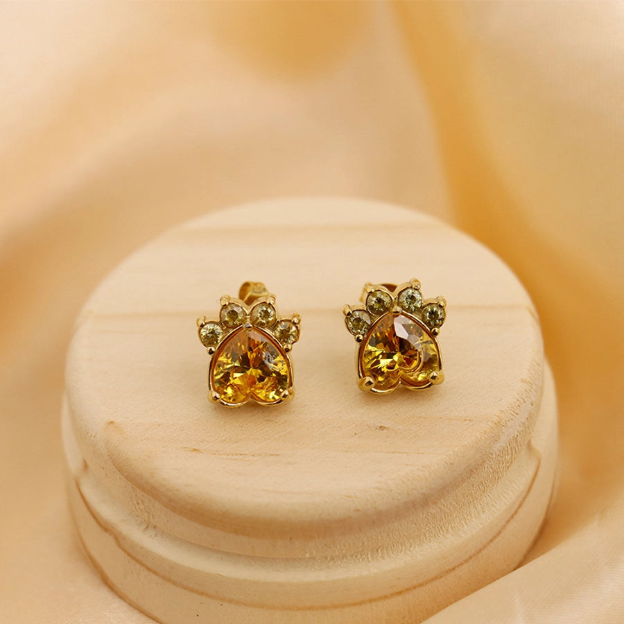 1 Pair Vintage Style Classic Style Paw Print Heart Shape Plating Titanium Steel Zircon 18K Gold Plated Ear Studs
